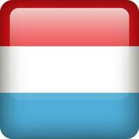 3d vector Luxembourg flag glossy button. Luxembourgish national emblem. Square icon with flag of Luxembourg
