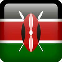 3d vector Kenia bandera lustroso botón. Kenia nacional emblema. cuadrado icono con bandera de Kenia