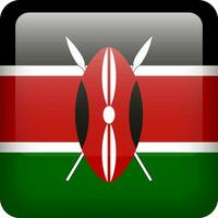 3d vector Kenya flag glossy button. Kenyan national emblem. Square icon with flag of Kenya