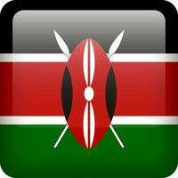 3d vector Kenya flag glossy button. Kenyan national emblem. Square icon with flag of Kenya