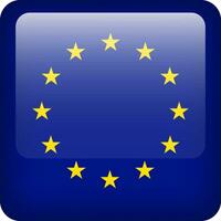 European Union flag button. Square emblem of EU. Vector Europa flag, symbol. Colors and proportion correctly.