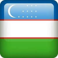 3d vector Uzbekistan flag glossy button. Uzbek national emblem. Square icon with flag of Uzbekistan