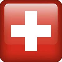Switzerland flag button. Square emblem of Switzerland. Vector Swiss flag, symbol. Colors correctly.