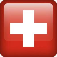 Switzerland flag button. Square emblem of Switzerland. Vector Swiss flag, symbol. Colors correctly.