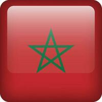 3d vector Morocco flag glossy button. Moroccan national emblem. Square icon with flag of Morocco.