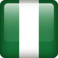 3d vector Nigeria flag glossy button. Nigerian national symbol. Square icon button with flag of Nigeria.