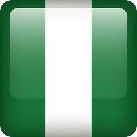 3d vector Nigeria flag glossy button. Nigerian national symbol. Square icon button with flag of Nigeria.