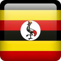 3d vector Uganda bandera lustroso botón. Uganda nacional emblema. cuadrado icono con bandera de Uganda