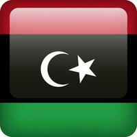 3d vector Libya flag glossy button. Libyan national emblem. Square icon with flag of Libya