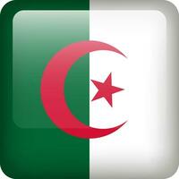 3d vector Algeria flag glossy button. Algerian national symbol. Square icon button with flag of Algeria.