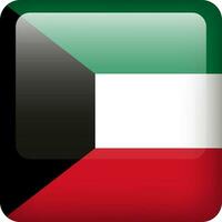 3d vector Kuwait flag glossy button. Kuwaiti national symbol. Square icon button with flag of Kuwait.