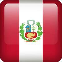 3d vector Peru flag glossy button. Peruvian national emblem. Square icon with flag of Peru