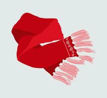 Vector illustration red knitted scarf isolated on white background. Winter scarf.