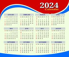 2024 One page wall calendar design template, modern 12 months one page calendar. Modern wall calendar design 2024. Print Ready One Page wall calendar template design for 2024. Week starts on Sunday. vector