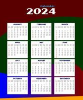 2024 One page wall calendar design template, modern 12 months one page calendar. Modern wall calendar design 2024. Print Ready One Page wall calendar template design for 2024. Week starts on Sunday. vector