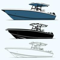 Fishing boat vector line art and one color