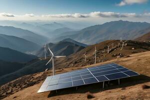 solar panels in the mountains, alternative energy. photo