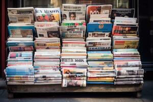 periódicos en un mercado parar, periódicos en un mercado puesto en Londres, Inglaterra, Reino Unido, ai generado foto