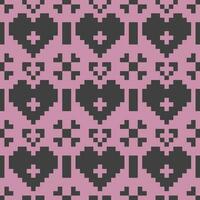 a pixelated pattern with hearts and crosses on pink vector