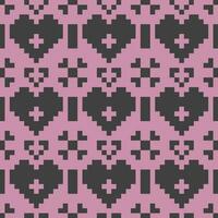 a pixelated pattern with hearts and crosses on pink vector