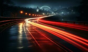 Colorful Car Light Trails, long exposure photo At Night, AI Generative