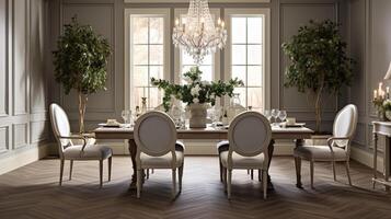 Luxurious furnished dining room, glamour dining area, elegant interior design, AI Generative photo