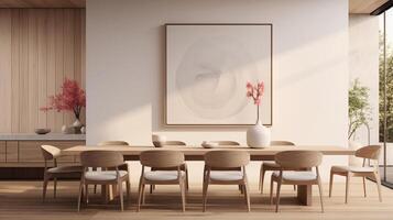 Minimal dining room, bright dining area, interior design, AI Generative photo