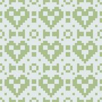 pixel hearts fabric green white vector