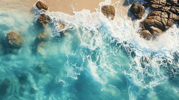 Relaxing aerial view beach, nature holiday template banner, sea shore, coastline, AI Generative photo