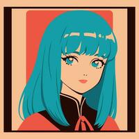 retrato de anime niña en duotono estilo vector