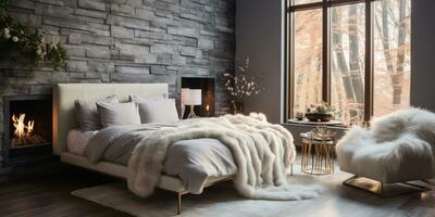 Luxurious furnished master bedroom suite, elegant interior design, modern house design concept, AI Generative photo
