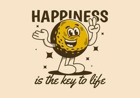 felicidad es el llave a vida. mascota personaje ilustración de golf pelota con contento cara vector