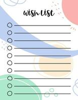 Wish List blank template. Empty wishlist with copy space and lines for filling. Vertical vector illustration US Letter size proportions