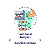 2D editable multicolor icon root cause analysis concept, simple isolated vector, predictive maintenance thin line illustration. vector