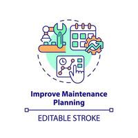 2D editable multicolor icon improve maintenance planning concept, simple isolated vector, predictive maintenance thin line illustration. vector