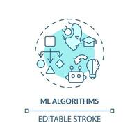 2D editable blue ML algorithms icon, simple isolated vector, AI engineer thin line monochromatic illustration vector