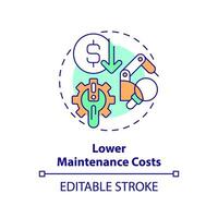 2D editable multicolor icon lower maintenance costs concept, simple isolated vector, predictive maintenance thin line illustration. vector