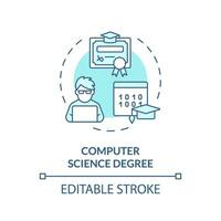 2D editable blue computer science degree icon, simple isolated vector, AI engineer thin line monochromatic illustration vector