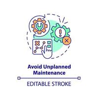 2D editable multicolor icon avoid unplanned maintenance concept, simple isolated vector, predictive maintenance thin line illustration. vector