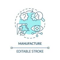 2D editable blue manufacture icon, simple isolated vector, AI engineer thin line monochromatic illustration vector