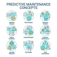 Set of 2D editable multicolor thin line icons representing predictive maintenance, isolated vector, linear illustration. vector