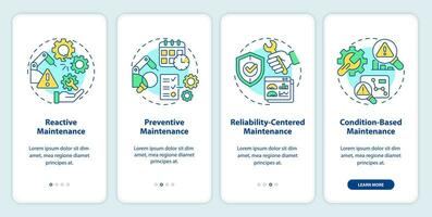 2D icons representing predictive maintenance mobile app screen set. Walkthrough 4 steps multicolor graphic instructions with linear icons concept, UI, UX, GUI template. vector