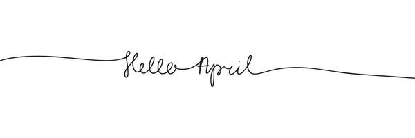 Hello April line art text banner. Handwriting spring short phrase in one line continuous style. Vector illustration. Hand drawn vector art.