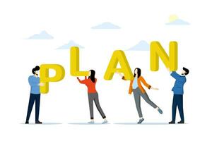 The concept of teamwork to create a company development plan, collaboration and partnership to successfully build a strategy. brainstorm to plan business goals. team motivation. vector illustration.