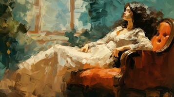 Illustration of Impressionist Style Painting of A Woman Sitting on A Chair photo