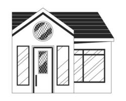 One story home black and white 2D line cartoon object. Ordinary residential building. Single story home isolated vector outline item. Homestead real estate monochromatic flat spot illustration