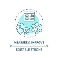 2D editable measure and improve icon representing AI ops, isolated vector, blue thin line illustration. vector