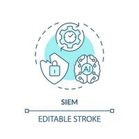 2D editable SIEM icon representing AI ops, isolated vector, blue thin line illustration. vector