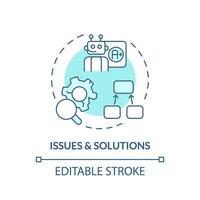 2D editable issues and solutions icon representing AI ops, isolated vector, blue thin line illustration. vector