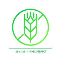 2D pixel perfect gradient gluten free icon, isolated vector, thin line green illustration representing allergen free. vector